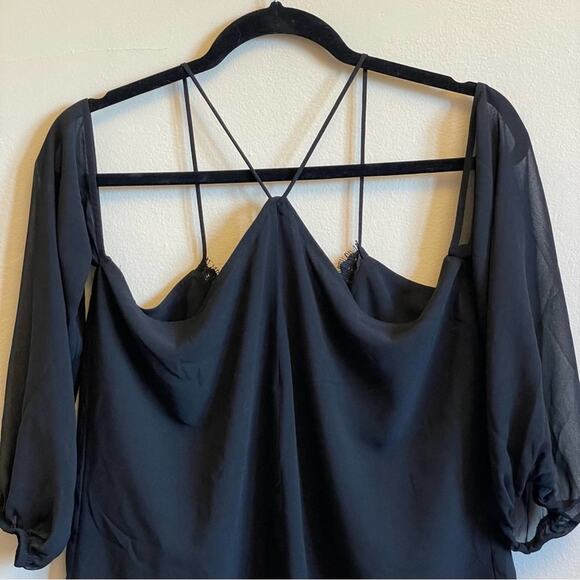 Express M black cold shoulder blouse spaghetti straps cut out - Picture 6 of 7